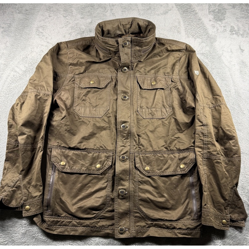 KÜHL Jacket Mens M Olive Brown Hooded Field Utility Full Zip Cotton Blend